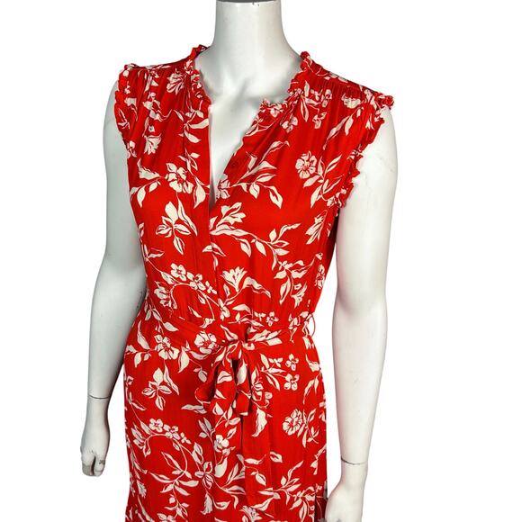 HOBBS London Dress size 6 Red Floral long line Elsa Ruffled Midi Country Office - Picture 10 of 14
